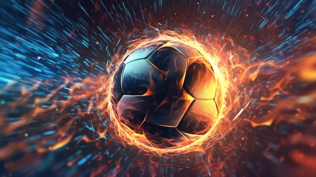 A soccer ball with fire and flames on it | Premium AI-generated image