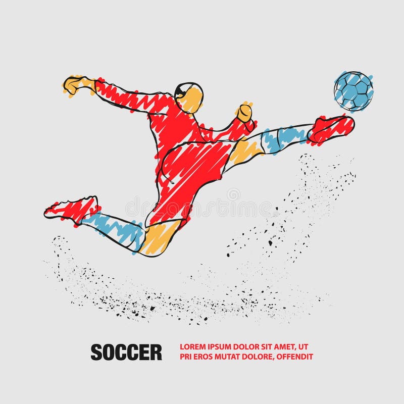 Soccer Striker. Football Player Hits the Ball in Flight. Vector Outline of  Soccer Player with Scribble Doodles. Stock Vector - Illustration of  forward, brush: 158741993